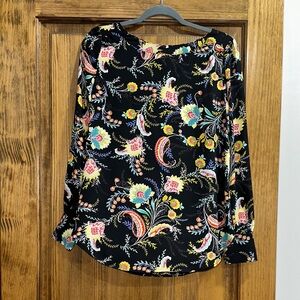 LOFT Black Floral Paisley Top with Multicolor Blooms
